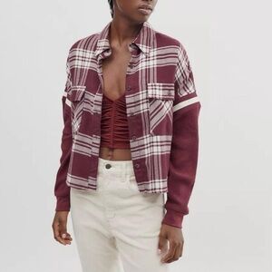 Urban Outfitters BDG Plaid Button-Up Long Sleeve Shirt in Burgundy